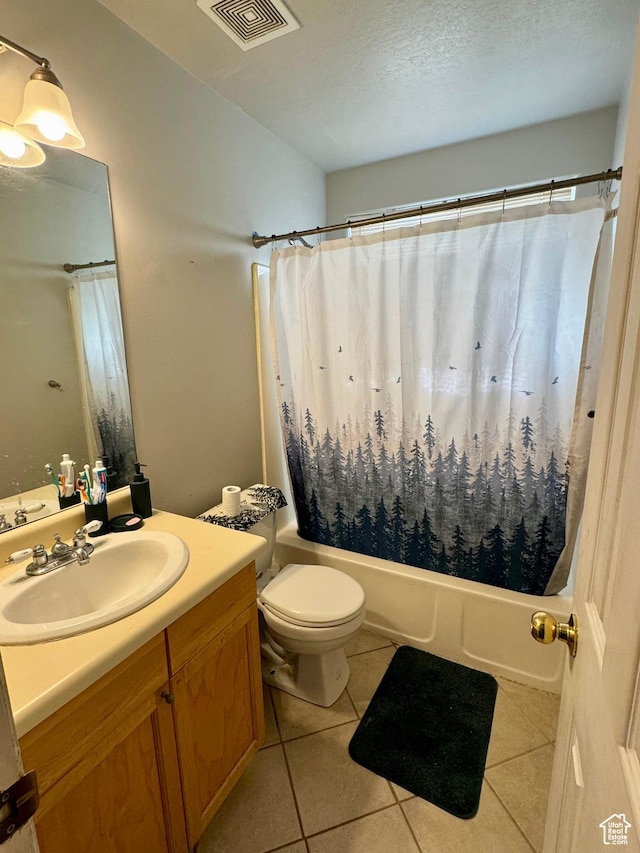 173 W Dimaggio Dr N, Tooele, UT 84074 - full bathroom featuring tile patterned floors, visible vents, shower / bath combination with curtain, and vanity