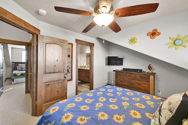 3518 N Moose Hollow Dr Unit 1402, Eden, UT 84310 - bedroom featuring ensuite bath, a ceiling fan, carpet, and lofted ceiling