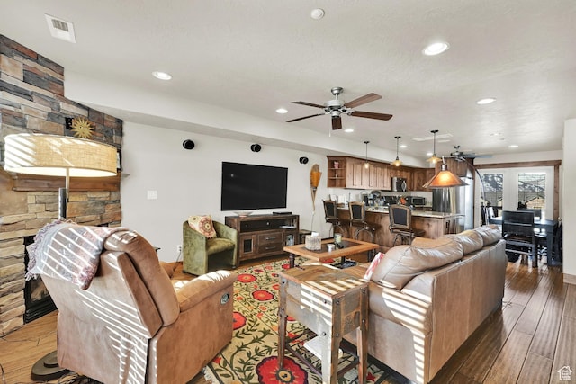 3518 N Moose Hollow Dr Unit 1402, Eden, UT 84310 - living area with recessed lighting, visible vents, light wood-type flooring, and ceiling fan