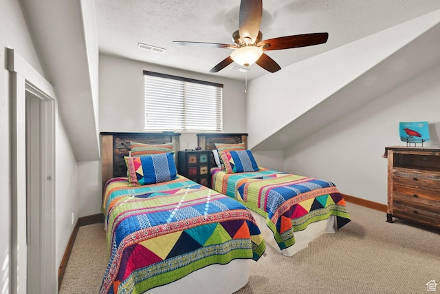 3518 N Moose Hollow Dr Unit 1402, Eden, UT 84310 - carpeted bedroom with visible vents, baseboards, a ceiling fan, and a textured ceiling