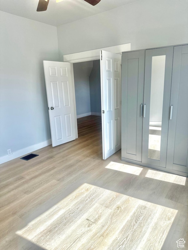1022 W 400 N, Salt Lake City, UT 84116 - unfurnished bedroom with baseboards, visible vents, light wood-style floors, and ceiling fan