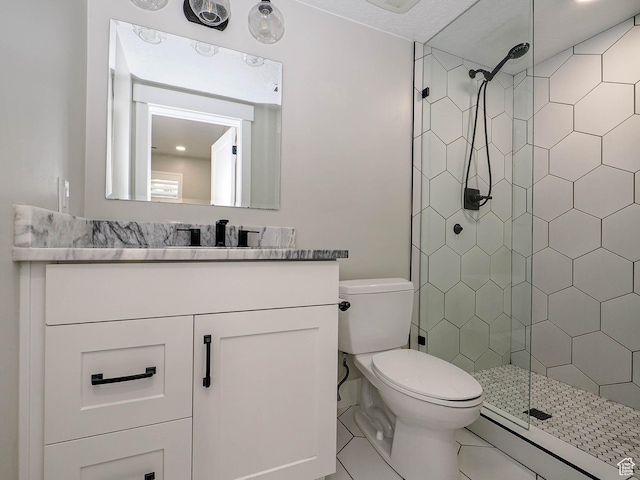 1146 W Jordan River Dr, South Jordan, UT 84095 - full bathroom featuring tile patterned floors, a stall shower, toilet, and vanity
