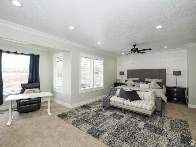 1146 W Jordan River Dr, South Jordan, UT 84095 - carpeted bedroom with recessed lighting, a textured ceiling, crown molding, and baseboards