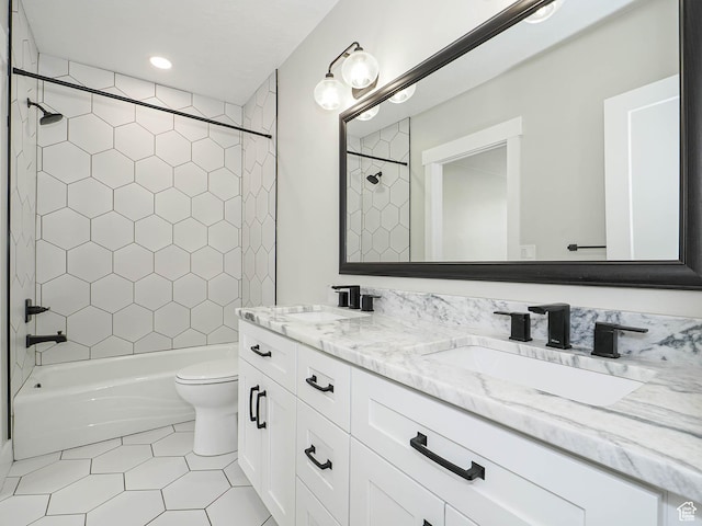 1146 W Jordan River Dr, South Jordan, UT 84095 - full bathroom featuring a sink, toilet,  shower combination, and tile patterned flooring