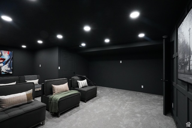 865 W 1800 N, Mapleton, UT 84664 - home theater with vaulted ceiling, recessed lighting, and light carpet