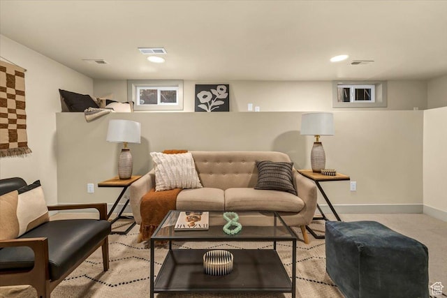 1444 E Sherman Ave, Salt Lake City, UT 84105 - living room with baseboards, visible vents, and recessed lighting