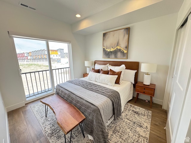 1151 Gambel Oak Way Unit 54, Park City, UT 84098 - bedroom with access to outside, baseboards, wood finished floors, and recessed lighting