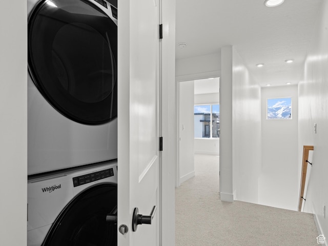 1151 Gambel Oak Way Unit 54, Park City, UT 84098 - laundry room featuring recessed lighting, stacked washer / drying machine, carpet flooring, and laundry area