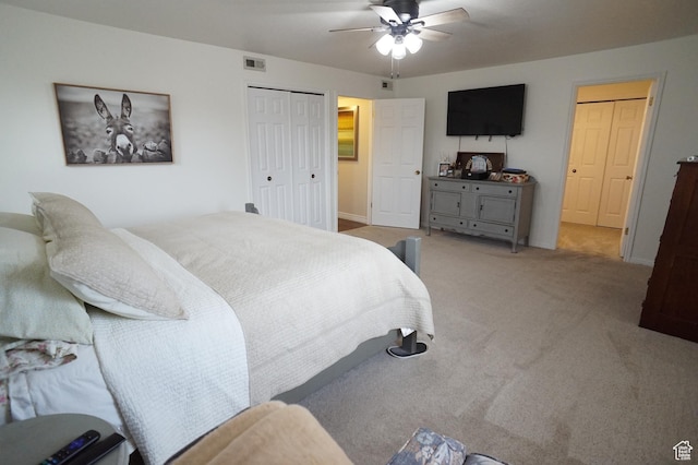 6835 S Larabrook Way, West Jordan, UT 84084 - bedroom featuring a ceiling fan, visible vents, baseboards, a closet, and carpet