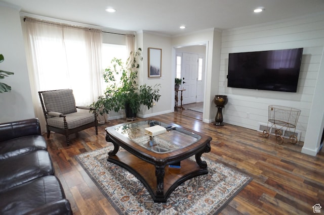 6835 S Larabrook Way, West Jordan, UT 84084 - living area featuring crown molding, recessed lighting, baseboards, and wood finished floors