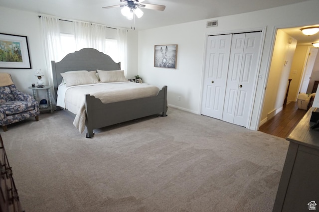 6835 S Larabrook Way, West Jordan, UT 84084 - carpeted bedroom with baseboards, a ceiling fan, a closet, and visible vents