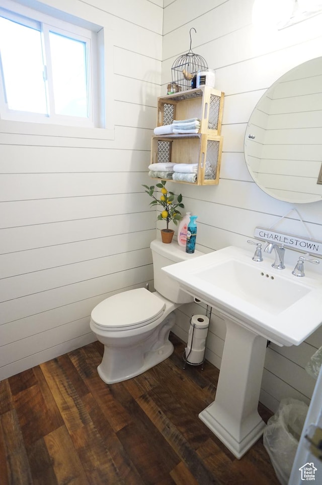 6835 S Larabrook Way, West Jordan, UT 84084 - bathroom featuring wooden walls, toilet, and wood finished floors