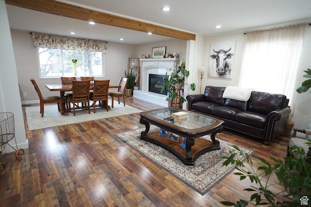 6835 S Larabrook Way, West Jordan, UT 84084 - living area featuring a glass covered fireplace, baseboards, recessed lighting, and wood finished floors