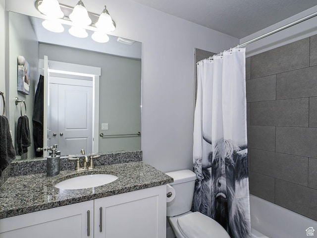 3765 E Cunninghill Dr, Eagle Mountain, UT 84005 - bathroom featuring vanity, shower / bath combination with curtain, and toilet