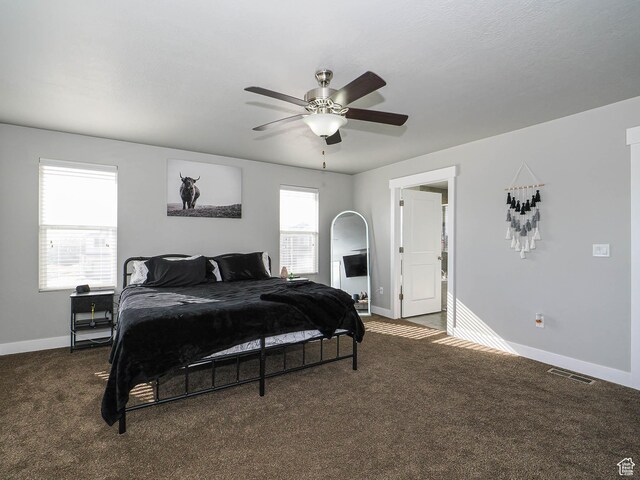3765 E Cunninghill Dr, Eagle Mountain, UT 84005 - carpeted bedroom with baseboards, visible vents, and ceiling fan