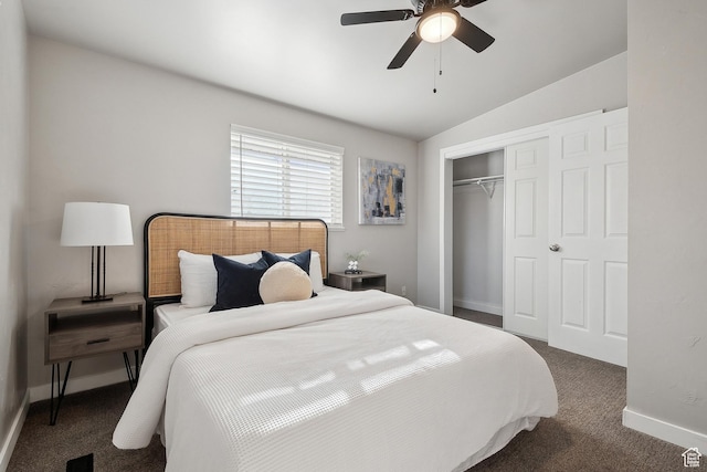 118 N Iowa Ave, Ogden, UT 84404 - carpeted bedroom featuring lofted ceiling, baseboards, a closet, and ceiling fan