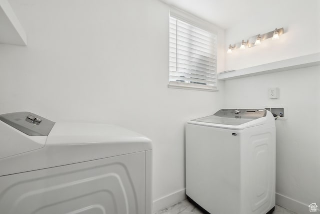 118 N Iowa Ave, Ogden, UT 84404 - washroom with laundry area, baseboards, independent washer and dryer, and marble finish floor