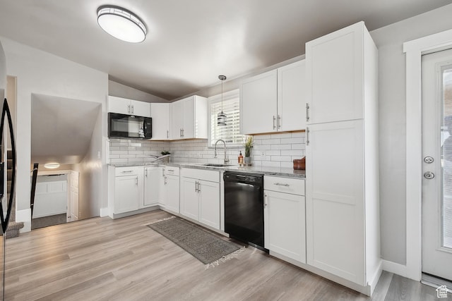 118 N Iowa Ave, Ogden, UT 84404 - kitchen featuring a sink, light stone countertops, black appliances, and white cabinets
