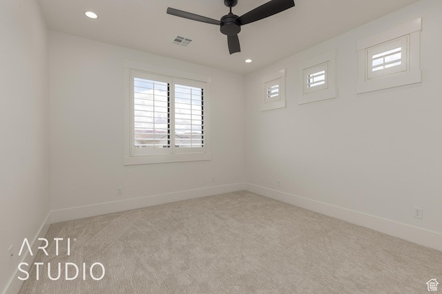 3823 S Kennedy Ln, Washington, UT 84780 - carpeted spare room with recessed lighting, visible vents, baseboards, and ceiling fan