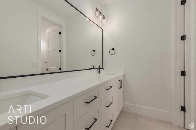 3823 S Kennedy Ln, Washington, UT 84780 - full bathroom featuring double vanity, baseboards, tile patterned floors, and a sink