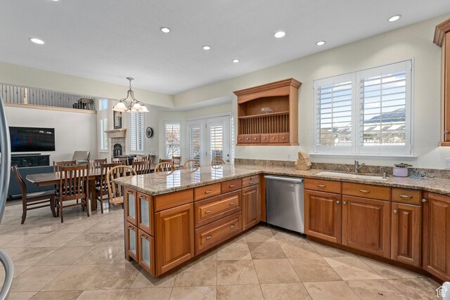 5798 W 11350 N, Highland, UT 84003 - kitchen with recessed lighting, dishwasher, brown cabinets, and a sink