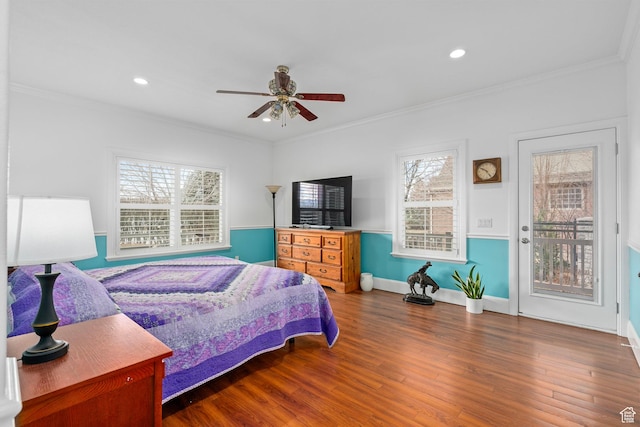 5798 W 11350 N, Highland, UT 84003 - bedroom featuring access to exterior, ornamental molding, and wood finished floors