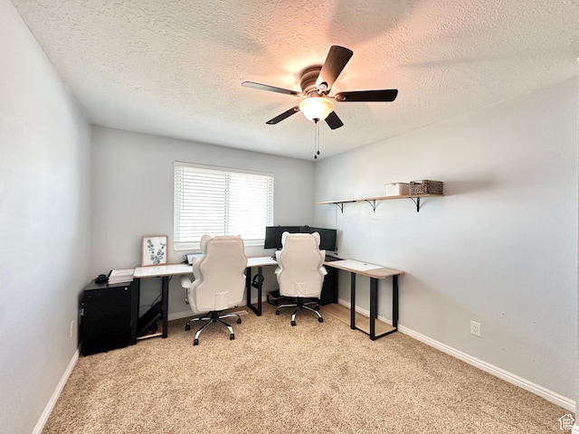 2964 W 5775 S, Roy, UT 84067 - office area featuring a ceiling fan, a textured ceiling, light colored carpet, and baseboards