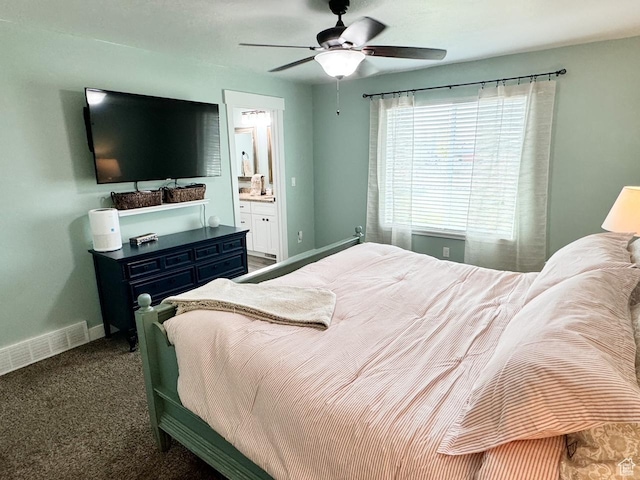 5517 S 6800 W, Hooper, UT 84315 - carpeted bedroom featuring visible vents, baseboards, ensuite bath, and ceiling fan