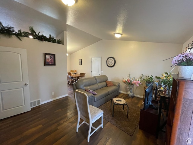 763 S 1500 W, Logan, UT 84321 - living area with visible vents, baseboards, wood finished floors, and vaulted ceiling