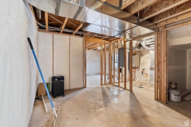 unfinished basement with electric panel
