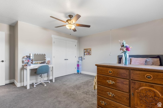 2409 W Rim Rock Dr, Stockton, UT 84071 - carpeted bedroom featuring a ceiling fan, baseboards, and a closet
