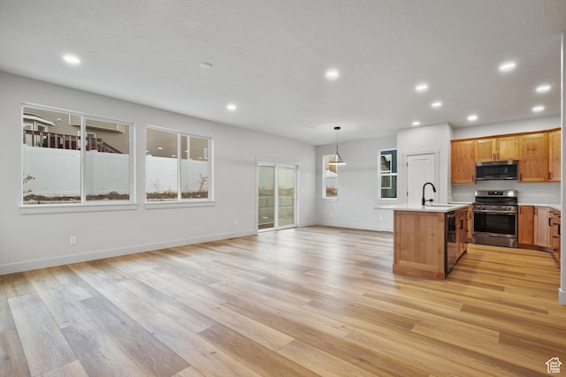 6317 W Cape Ridge Ln, West Valley City, UT 84128 - kitchen featuring open floor plan, light countertops, light wood-style floors, stainless steel appliances, and a sink