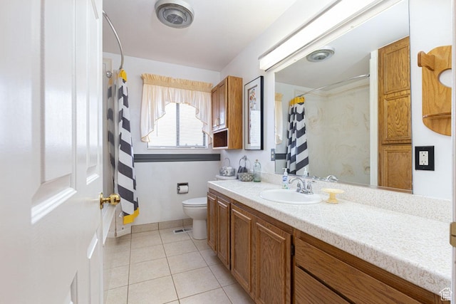 161 S Canyon Rd E, Parowan, UT 84761 - bathroom with tile patterned flooring, a shower with shower curtain, toilet, and vanity