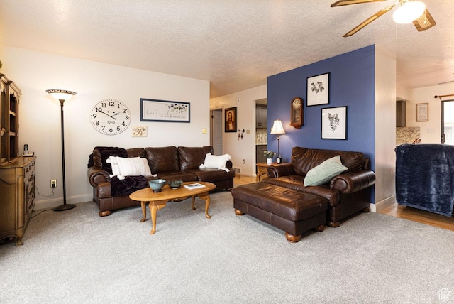 161 S Canyon Rd E, Parowan, UT 84761 - carpeted living area featuring baseboards, a textured ceiling, and ceiling fan