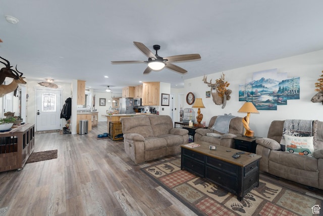 2922 S 500 E, Vernal, UT 84078 - living room featuring wood finished floors and a ceiling fan