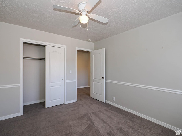 8004 Mustang Loop Rd, Park City, UT 84098 - unfurnished bedroom with a ceiling fan, baseboards, carpet floors, a closet, and a textured ceiling