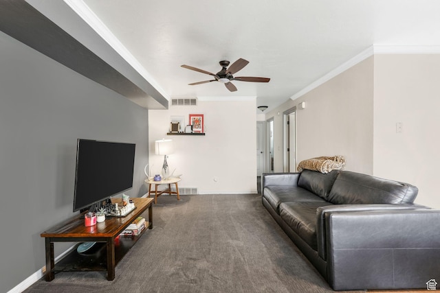 856 E Cedar Pine Ct Unit 21, Salt Lake City, UT 84106 - living area with visible vents, crown molding, baseboards, ceiling fan, and carpet floors