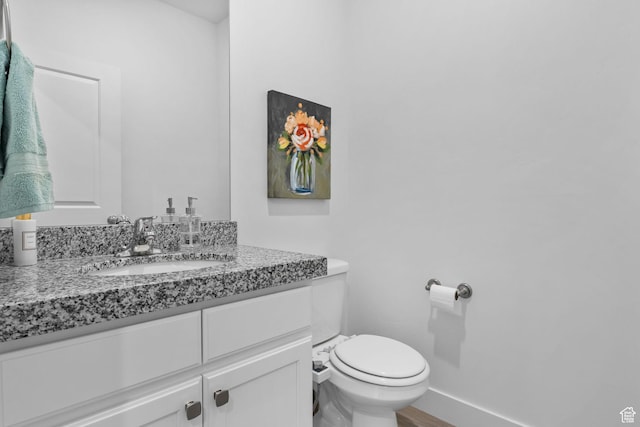 7382 W Butter Hollow Cir, Herriman, UT 84096 - half bath featuring toilet, vanity, and wood finished floors