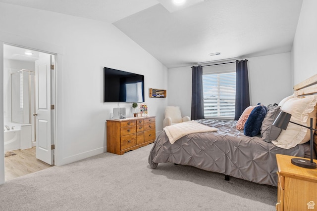 7382 W Butter Hollow Cir, Herriman, UT 84096 - bedroom with lofted ceiling, light carpet, and baseboards