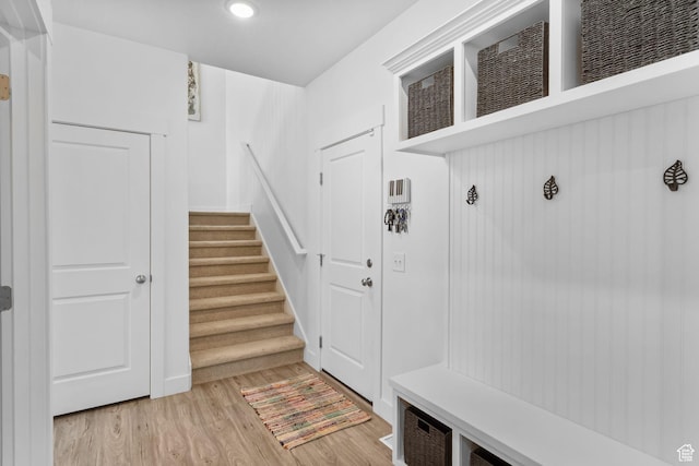 7382 W Butter Hollow Cir, Herriman, UT 84096 - mudroom with light wood-style floors and recessed lighting