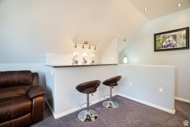 2581 W 2675 N, Farr West, UT 84404 - bar featuring recessed lighting, dark colored carpet, baseboards, a bar, and lofted ceiling