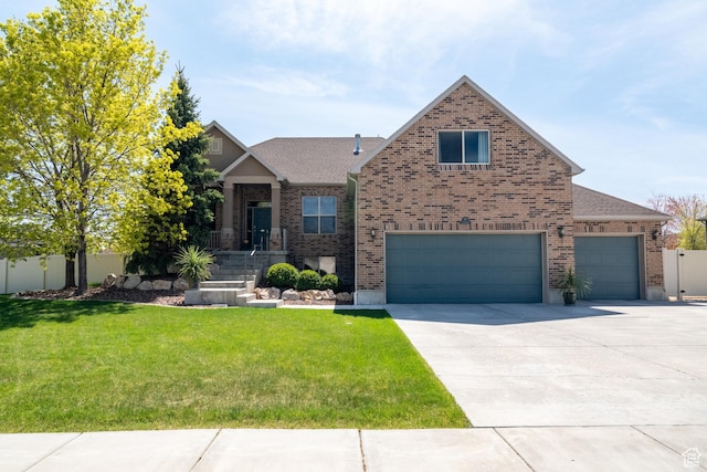 2581 W 2675 N, Farr West, UT 84404 - craftsman-style home with driveway, a front lawn, brick siding, and a garage