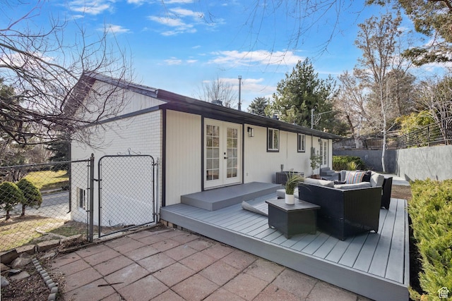2605 E Portsmouth Ave S, Cottonwood Heights, UT 84121 - deck featuring a gate, fence, central AC, french doors, and an outdoor hangout area