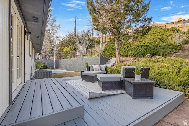 2605 E Portsmouth Ave S, Cottonwood Heights, UT 84121 - deck with outdoor lounge area, cooling unit, and fence