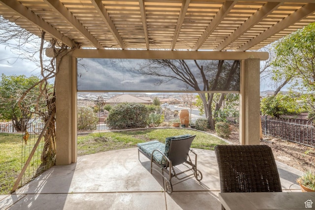 view of patio with fence and a pergola