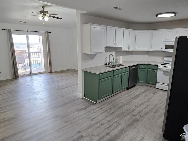 8084 N N Ridge Loop Unit F12, Eagle Mountain, UT 84005 - kitchen featuring visible vents, green cabinets, light wood-style flooring, white appliances, and a sink