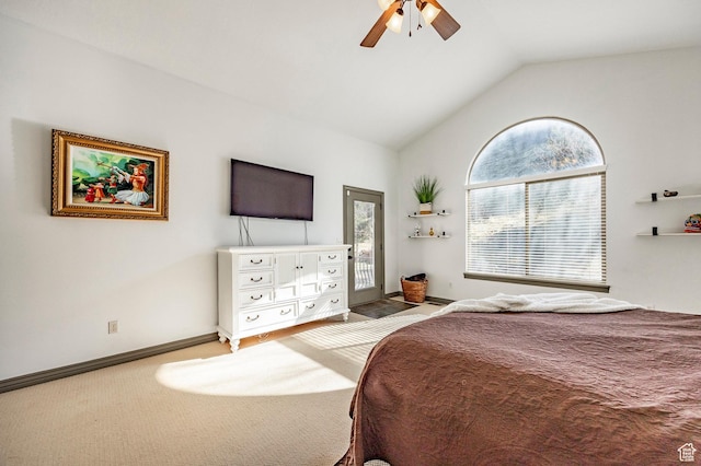 2652 E 6500 S, Uintah, UT 84403 - carpeted bedroom with access to exterior, vaulted ceiling, baseboards, and ceiling fan