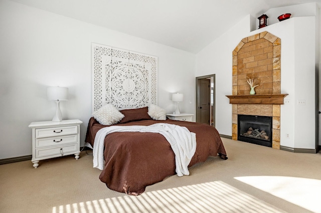 2652 E 6500 S, Uintah, UT 84403 - bedroom featuring carpet flooring, a fireplace, baseboards, and high vaulted ceiling