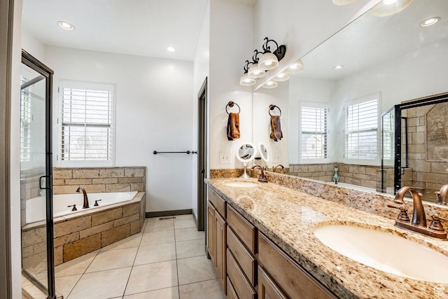2652 E 6500 S, Uintah, UT 84403 - full bathroom featuring a garden tub, a shower stall, double vanity, tile patterned floors, and recessed lighting