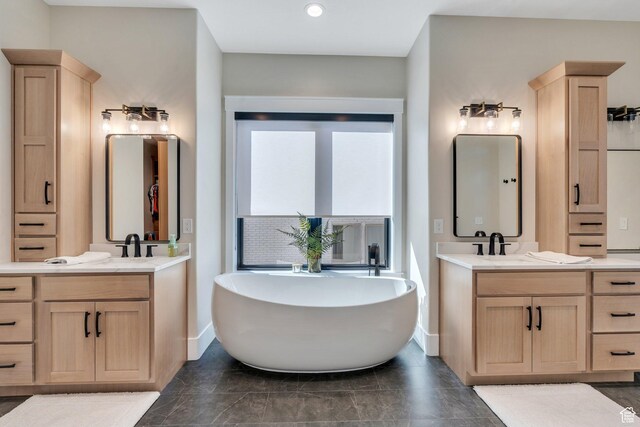 1413 N 1500 E, Provo, UT 84604 - full bath featuring a sink, baseboards, a soaking tub, and two vanities